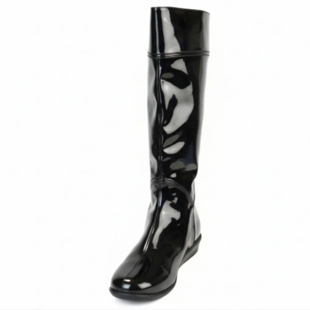 Cole Haan Air Lizzie Black Patent Leather Waterproof Equestrian Boots Size 8AA